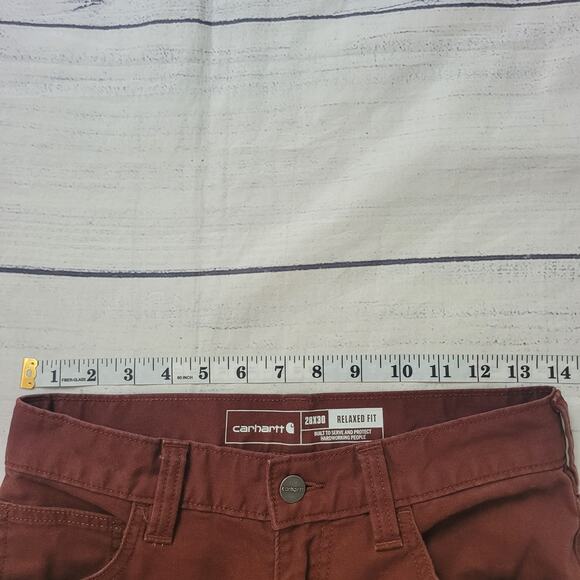 Carhartt Size 28x30 Rugged Flex Canvas Work Pants Dark Maroon Utility - Picture 2 of 9